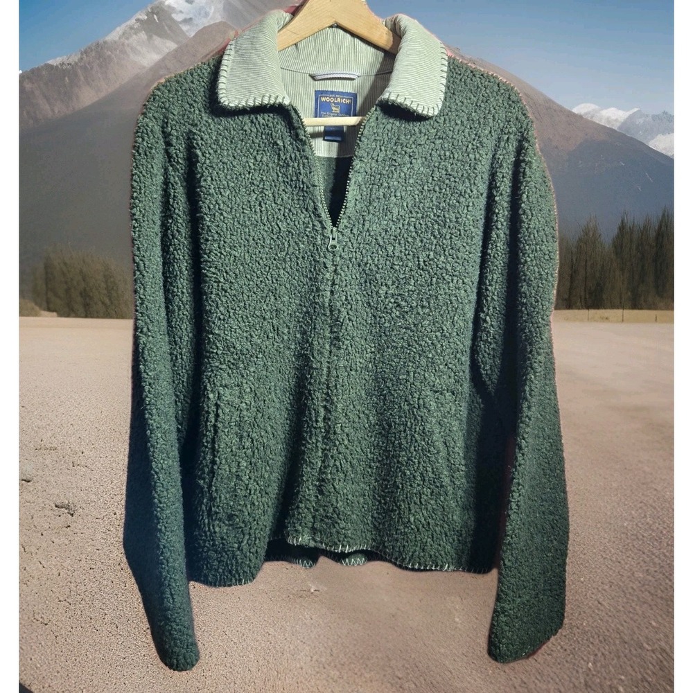 Woolrich Sherpa Jacket Coat Full Zip Collared Pockets Corduroy Accent Womens M